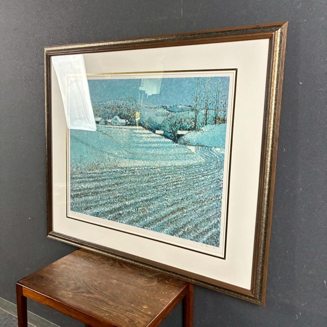 美品 アンドレ・ブーリエ「初雪」リトグラフ 直筆サイン入 額縁入り