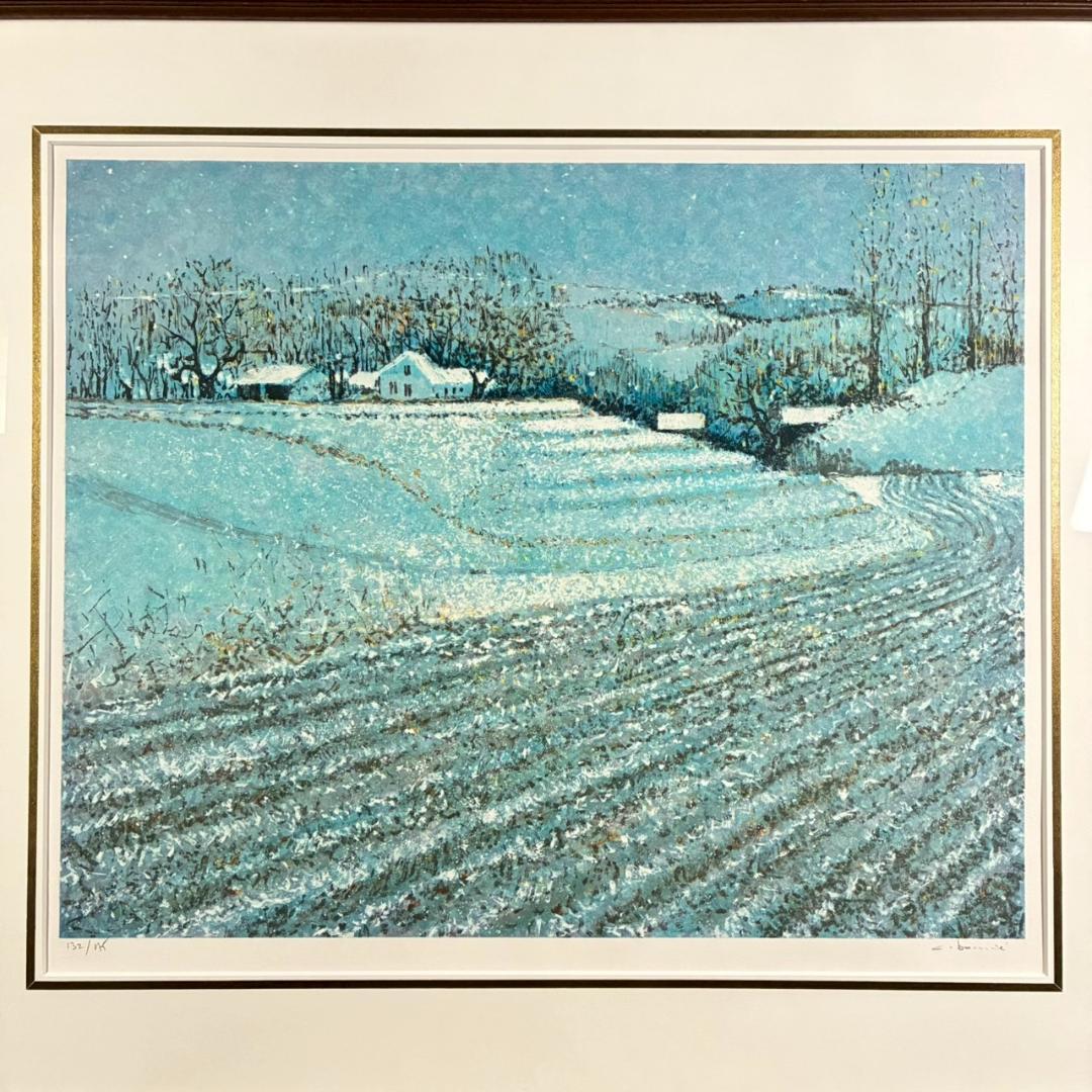 美品 アンドレ・ブーリエ「初雪」リトグラフ 直筆サイン入 額縁入り