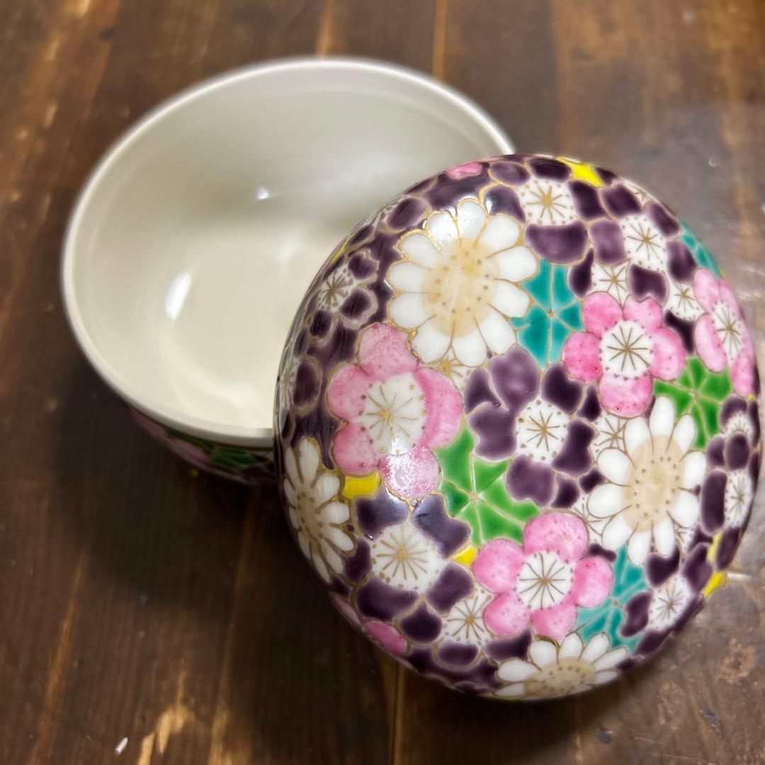 京都　京焼　清水焼　陶玉窯 三代暁雲【一風】　蓋付き小物入れ　手描き　色絵