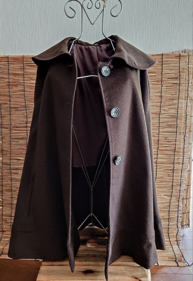 ブルーフォックス 襟付☆ カシミヤ 100%☆ マント ☆ コート ☆ カシミア