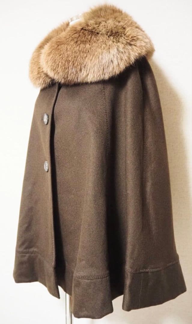 ブルーフォックス 襟付☆ カシミヤ 100%☆ マント ☆ コート ☆ カシミア