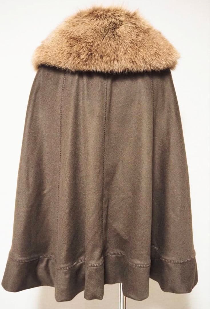 ブルーフォックス 襟付☆ カシミヤ 100%☆ マント ☆ コート ☆ カシミア