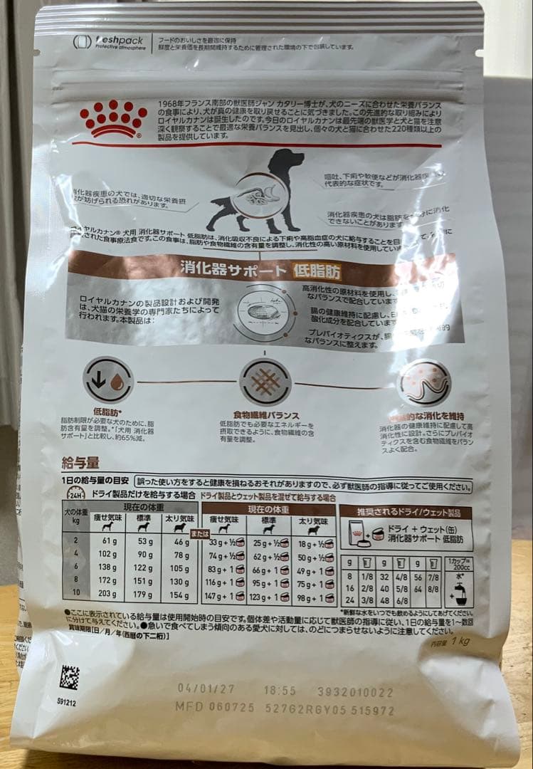 ロイヤルカナン犬用　消化器サポート 低脂肪 1kg 4個セット