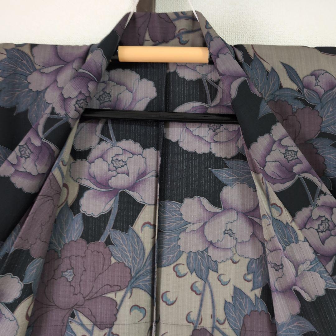 【三花】撫松庵　セオα　洗える着物　浴衣　単衣　孔雀　牡丹　リサイクル　リユース