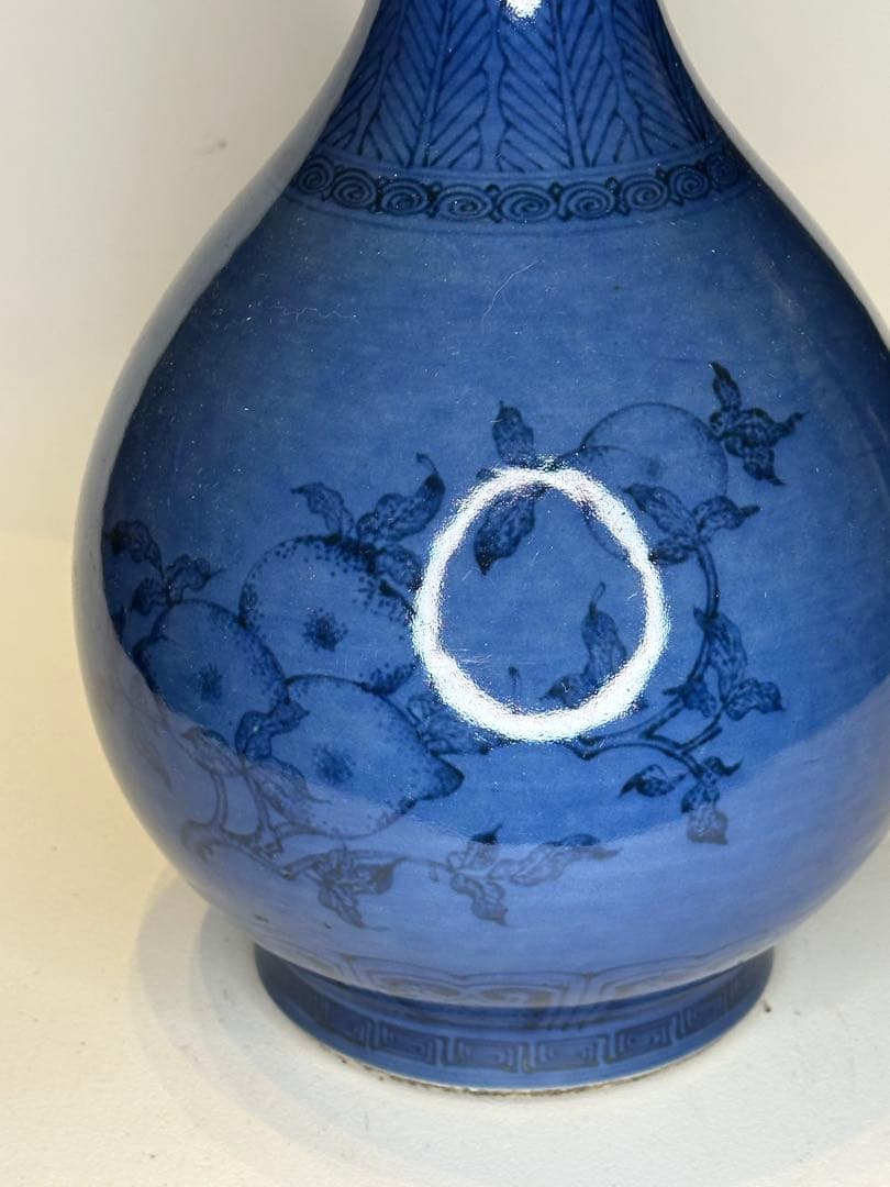 中国 蓝釉 玉壺春瓶 石榴文 花瓶 古陶磁 時代物 骨董品 アンティーク