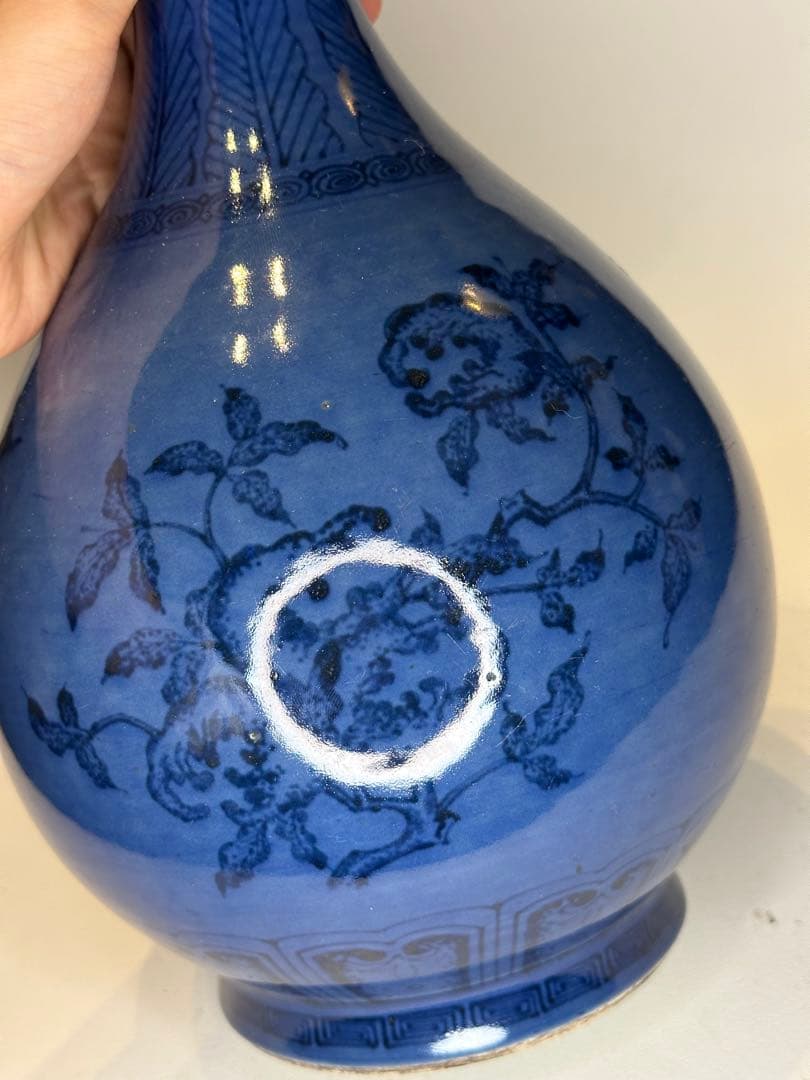 中国 蓝釉 玉壺春瓶 石榴文 花瓶 古陶磁 時代物 骨董品 アンティーク