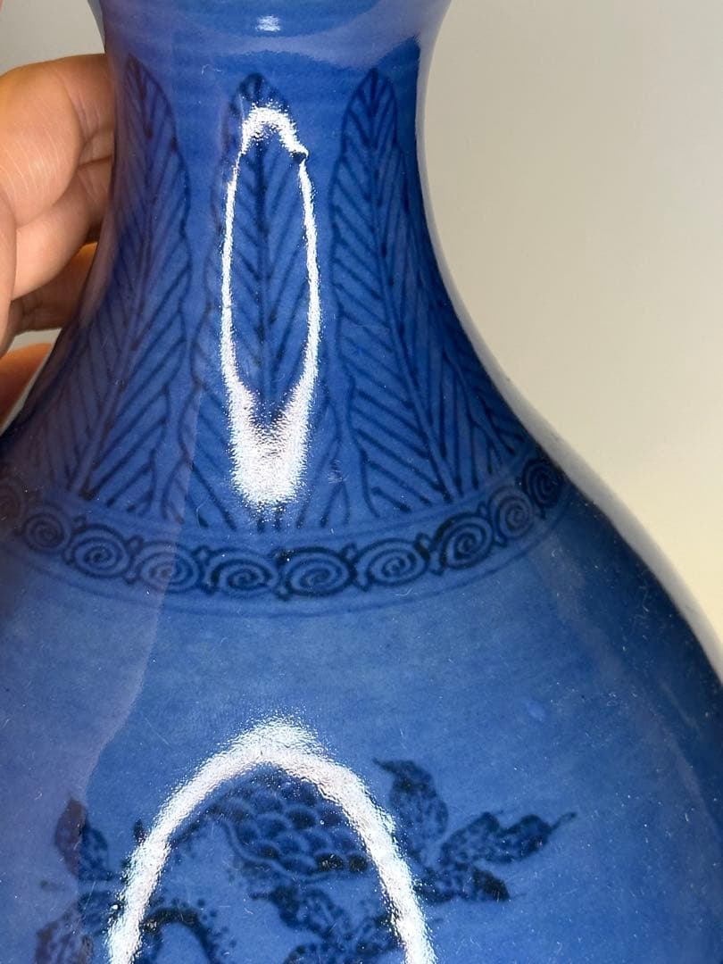 中国 蓝釉 玉壺春瓶 石榴文 花瓶 古陶磁 時代物 骨董品 アンティーク