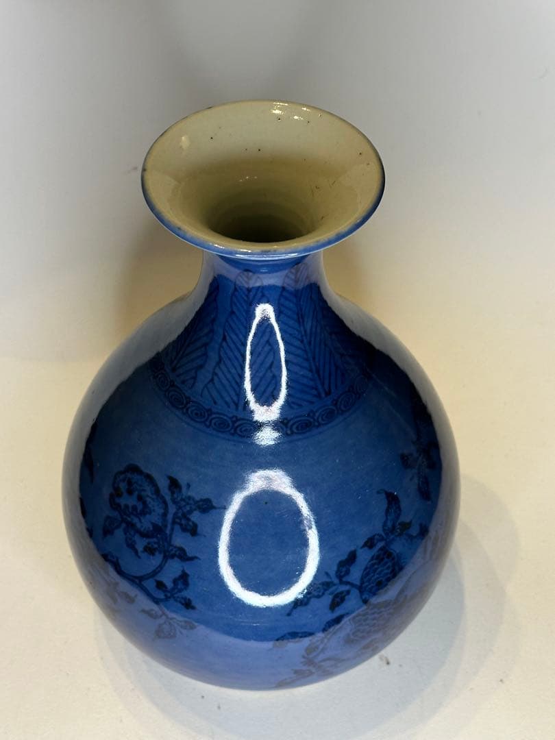 中国 蓝釉 玉壺春瓶 石榴文 花瓶 古陶磁 時代物 骨董品 アンティーク