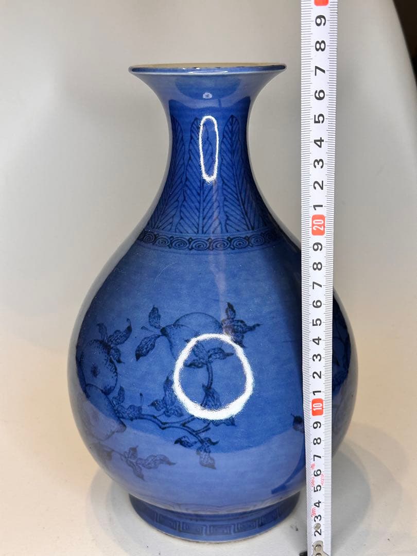中国 蓝釉 玉壺春瓶 石榴文 花瓶 古陶磁 時代物 骨董品 アンティーク