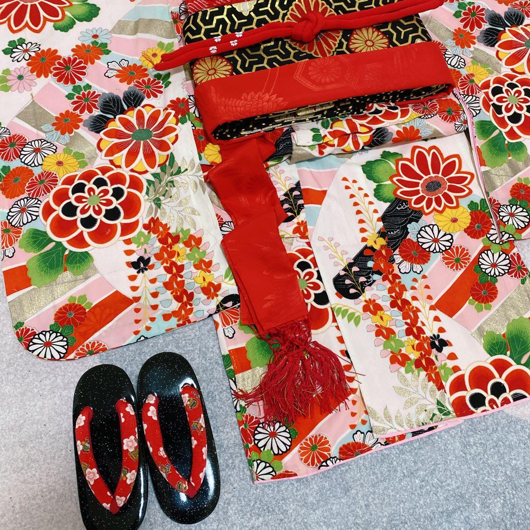 七五三 5歳 6歳 小さめ7歳 アンティーク 着物 帯 バッグ 草履 セット