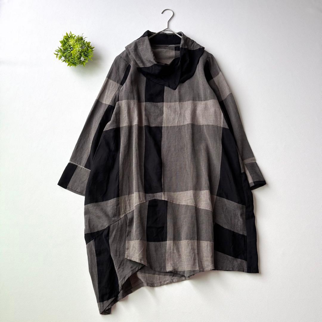 センソユニコ　芽風　コットンビエラチェック チュニック　アシメ　2024年