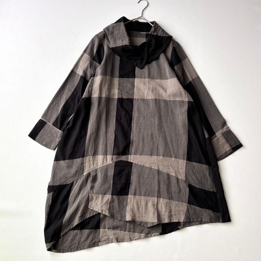 センソユニコ　芽風　コットンビエラチェック チュニック　アシメ　2024年