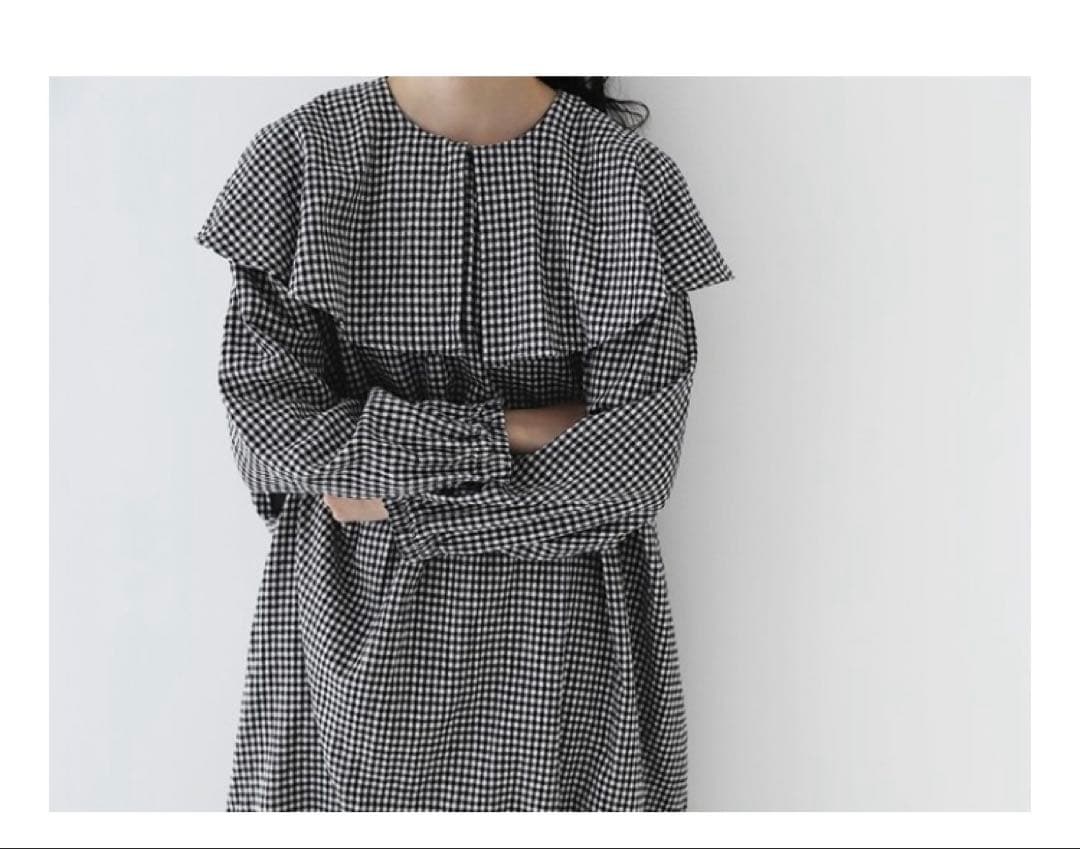 ネストローブ　コットンリネンギンガムケープカラーワンピース