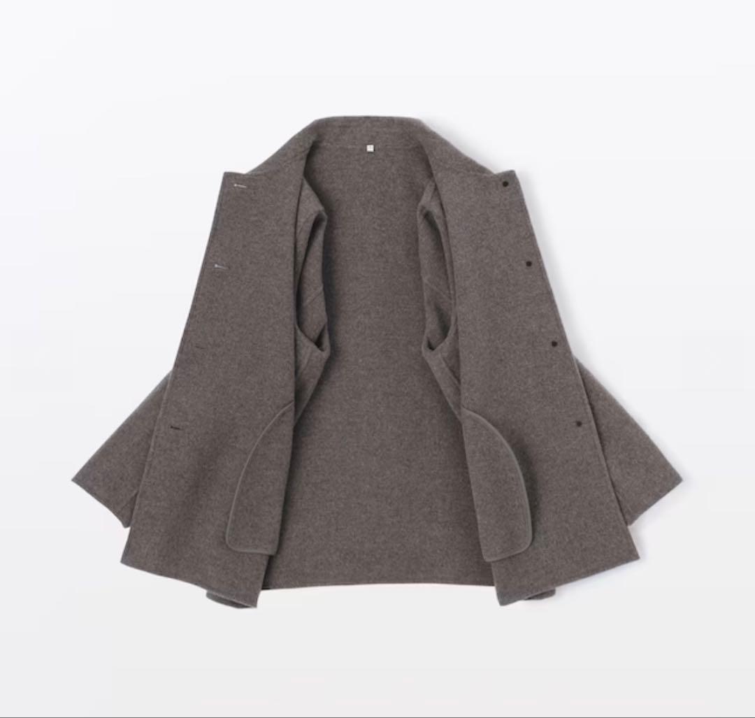 新品 無印良品 ウール混　ダブルフェイスショートコート ダークモカブラウン