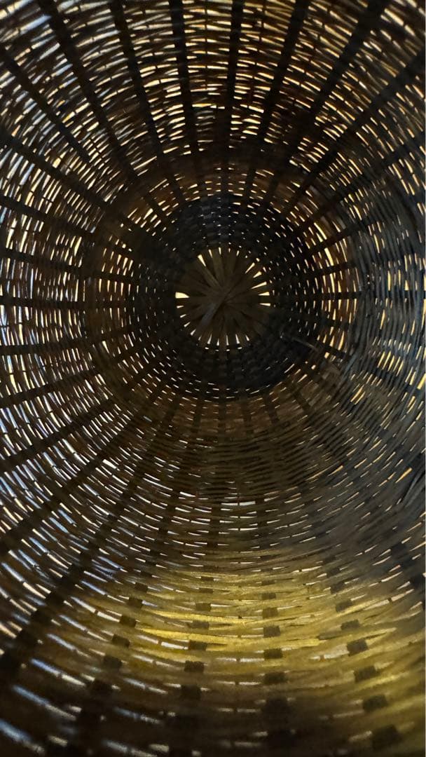 美品　籠　唐物　手付松葉籠　島田竹宝斎作　生花籠　箱付き　茶道具