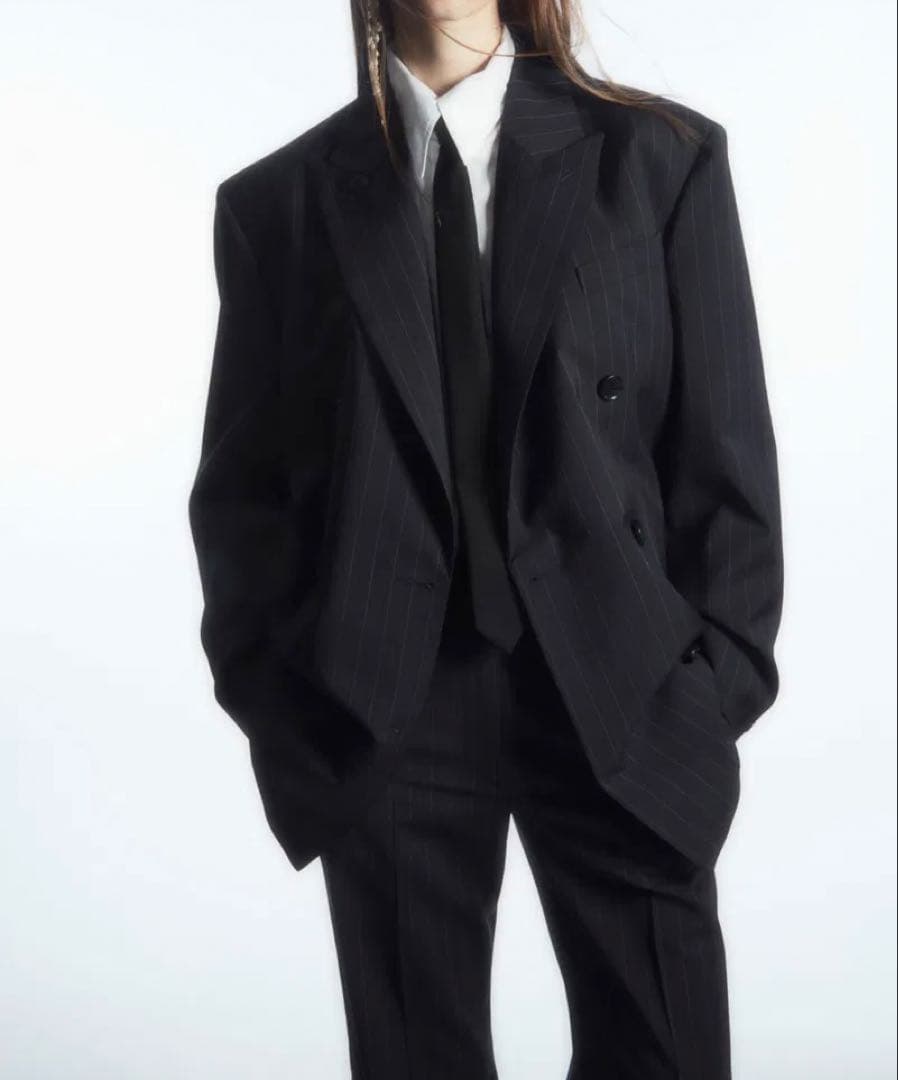 【未使用品】COS/オーバーサイズストライプダブルジャケット/ネイビー