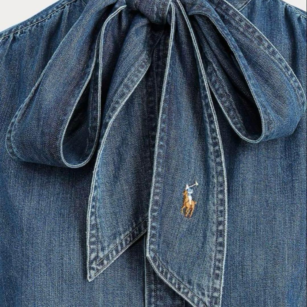 現行ラルフローレン　ボウタイリボンデニムシャツ ダンガリーシャツ
