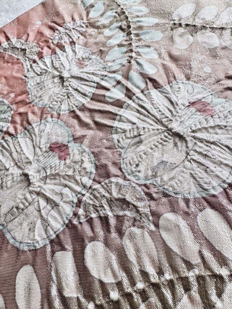 正絹　袋帯　六通柄　辻ヶ花　作家物　引箔　ペールピンク