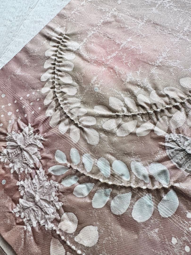 正絹　袋帯　六通柄　辻ヶ花　作家物　引箔　ペールピンク