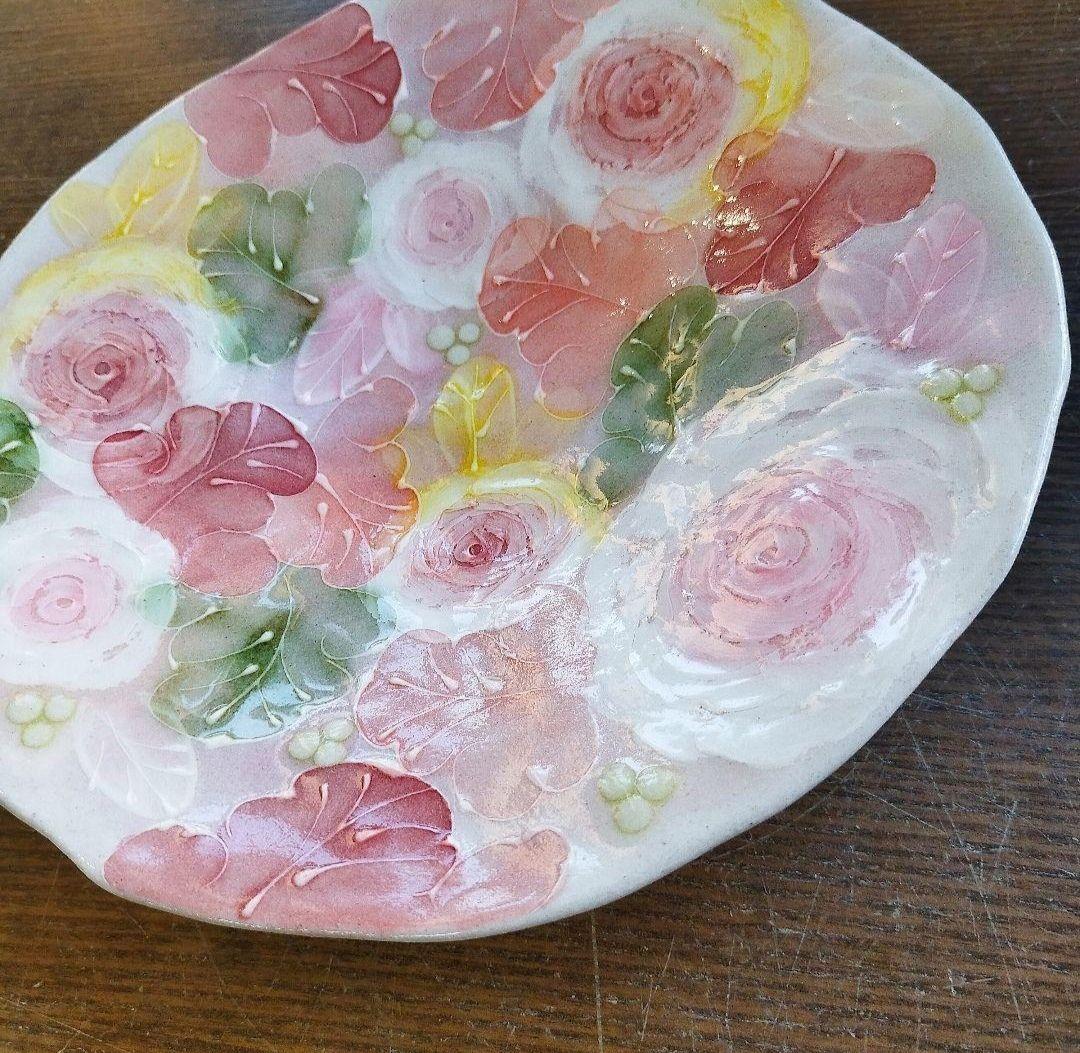 【新品・未使用】工房ゆずりは　釉彩ローズ　パスタ皿　カレー皿　陶器　食器　料理