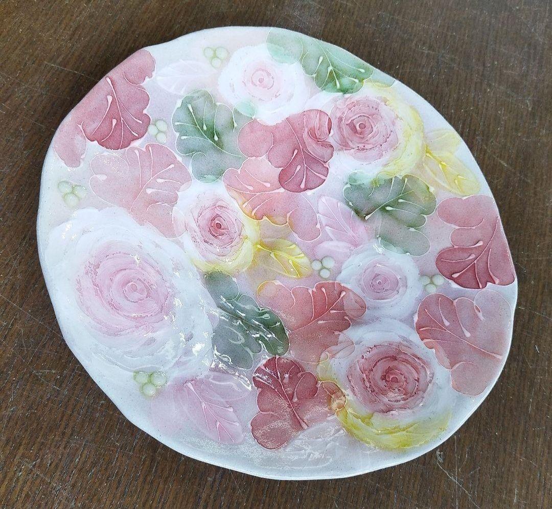 【新品・未使用】工房ゆずりは　釉彩ローズ　パスタ皿　カレー皿　陶器　食器　料理