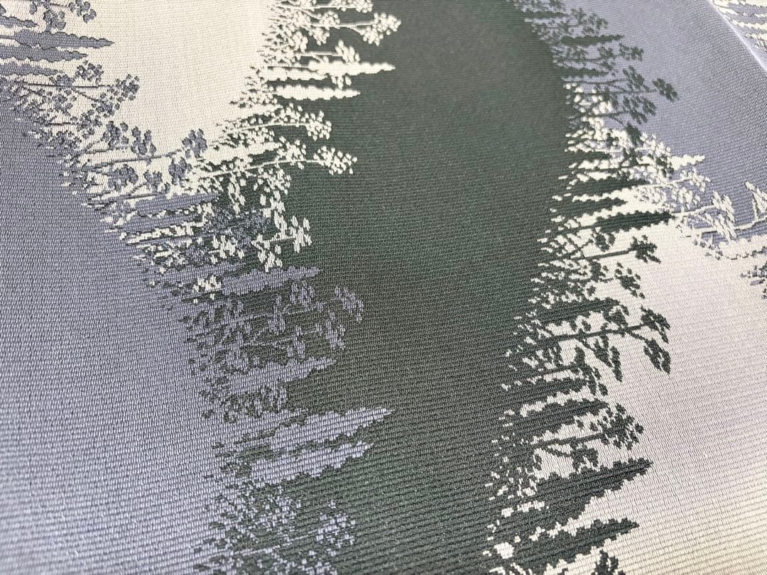 B 木屋太 風景模様 黒×紫×グレー 正絹 六通 袋帯 O38