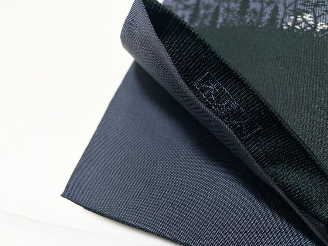 B 木屋太 風景模様 黒×紫×グレー 正絹 六通 袋帯 O38