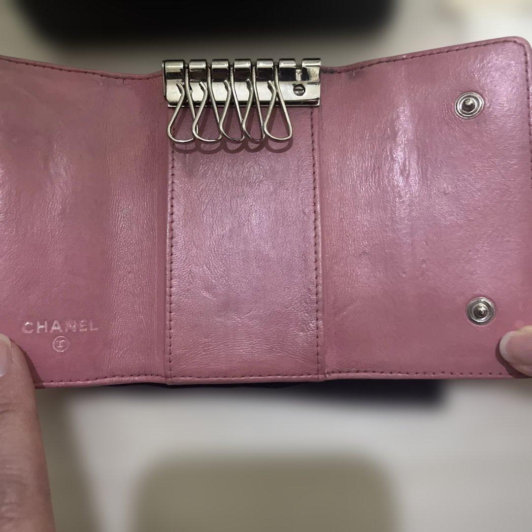 CHANEL ピンク カメリア　ラムスキン　キーケース
