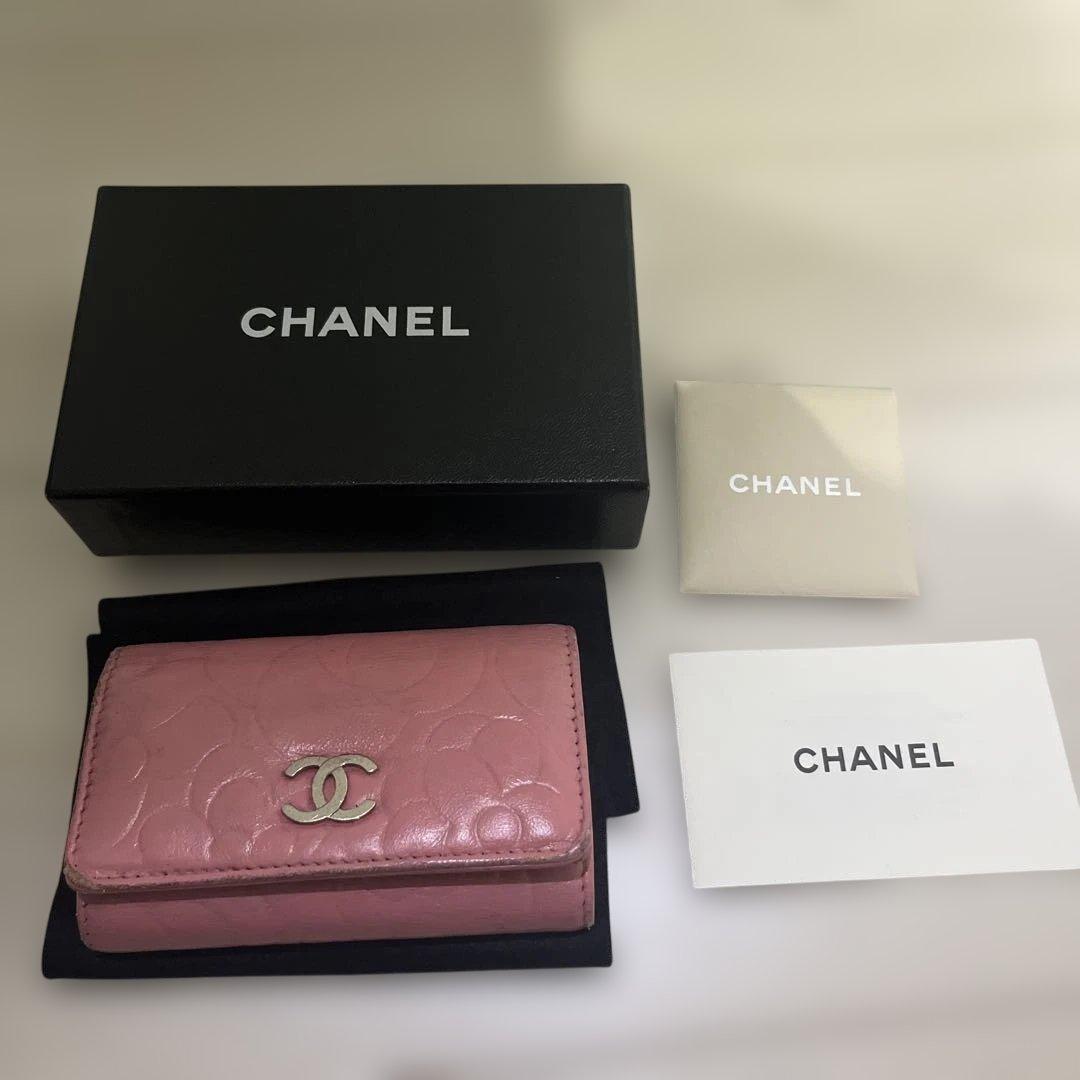 CHANEL ピンク カメリア　ラムスキン　キーケース