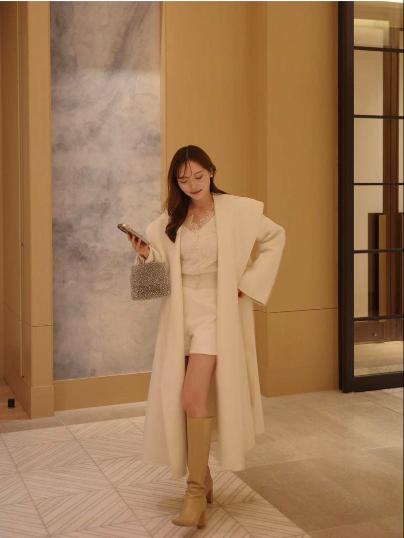 【新品】poláura ショールカラーウールロングコート M ホワイト