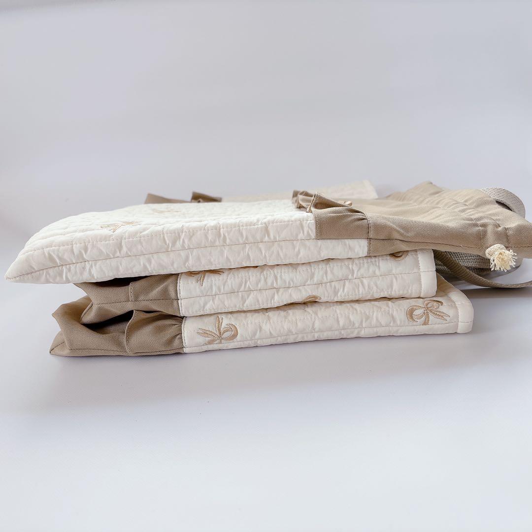 ヌビ　りぼん　刺繍生地　レッスンバッグ　上履き袋　入学入園　体操着袋　キルト