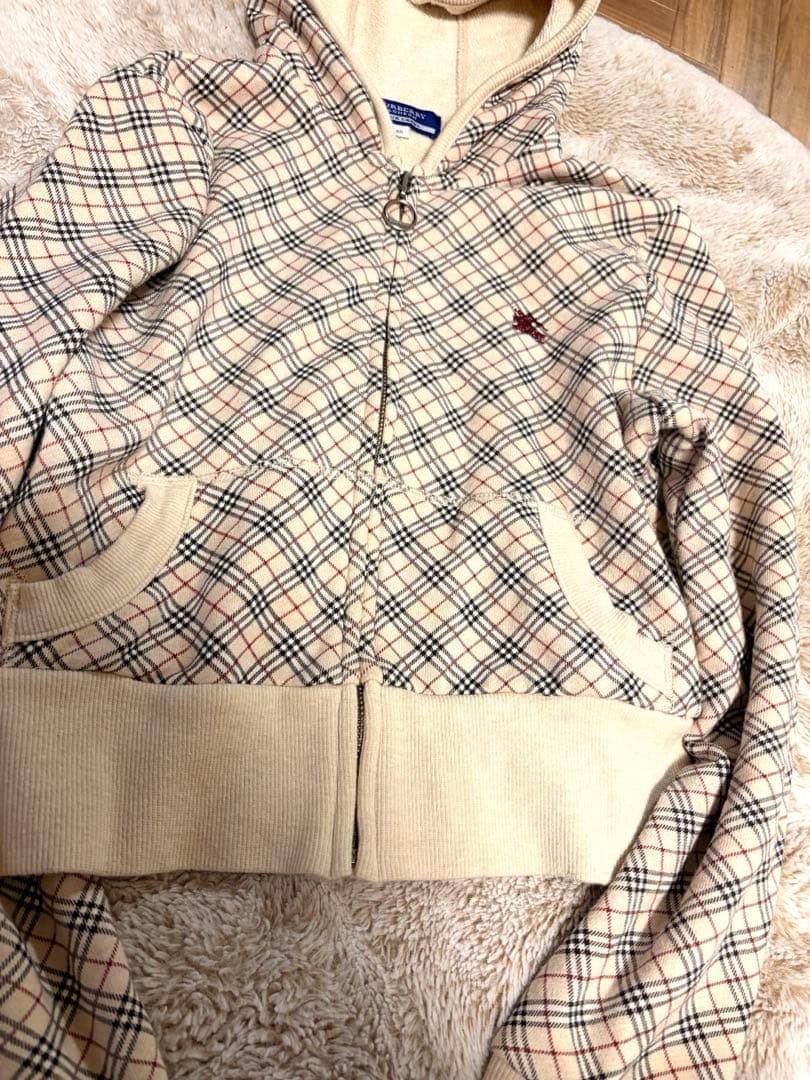 希少！バーバリーブルーレーベル　ノバチェック フード ジップパーカー　38