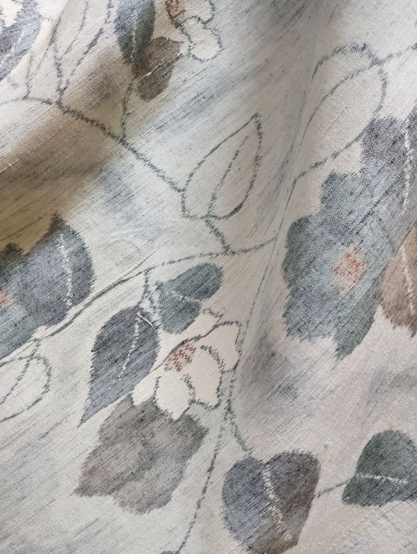 着物リメイク　紬フレアーワンピース　正絹花柄　ストールリボン2本付き