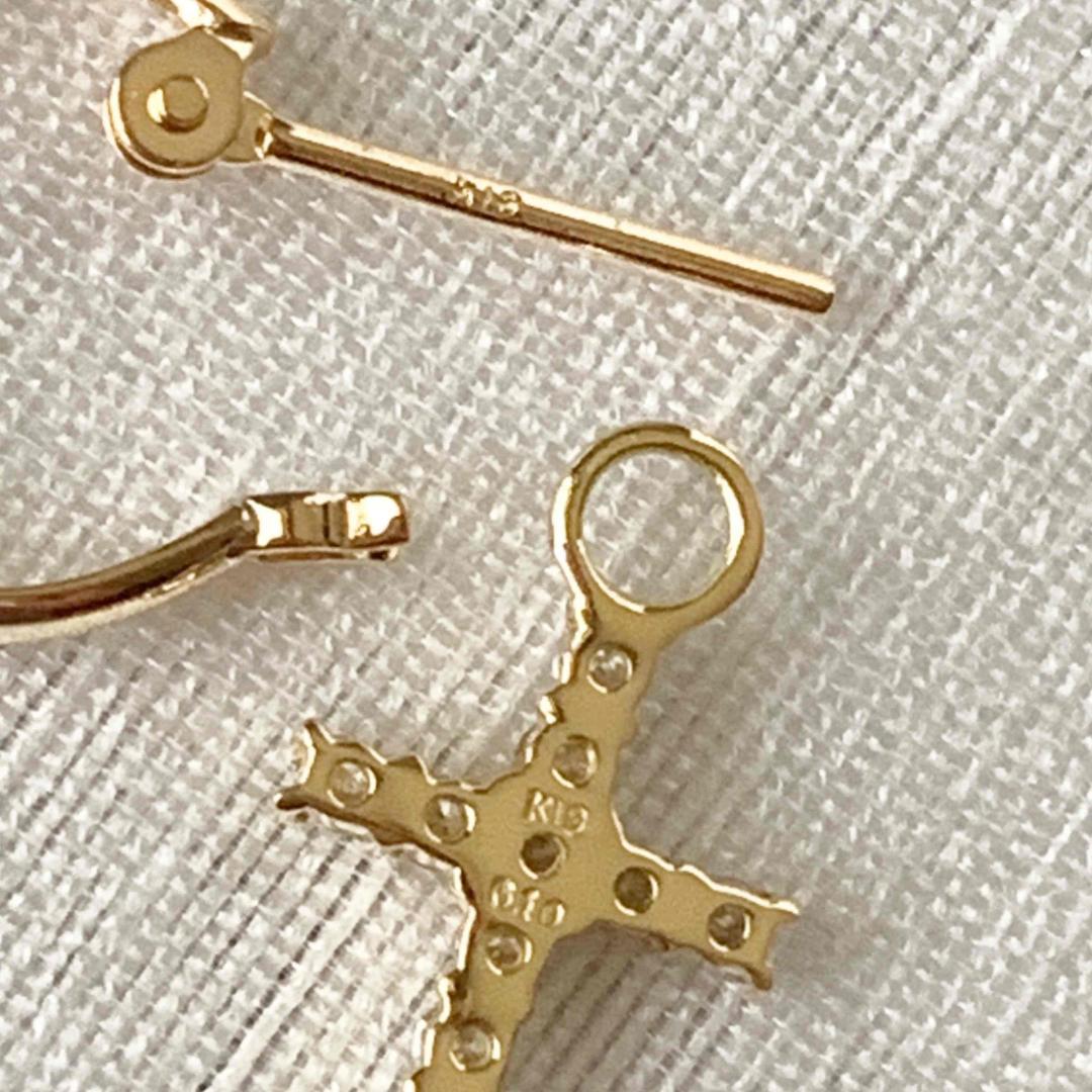 18金【フープ+クロスピアス 天然ダイヤモンド0.1ct】2way 片耳 新品！