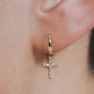 18金【フープ+クロスピアス 天然ダイヤモンド0.1ct】2way 片耳 新品！