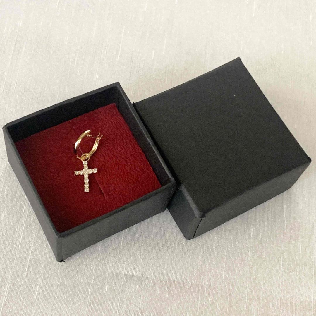 18金【フープ+クロスピアス 天然ダイヤモンド0.1ct】2way 片耳 新品！