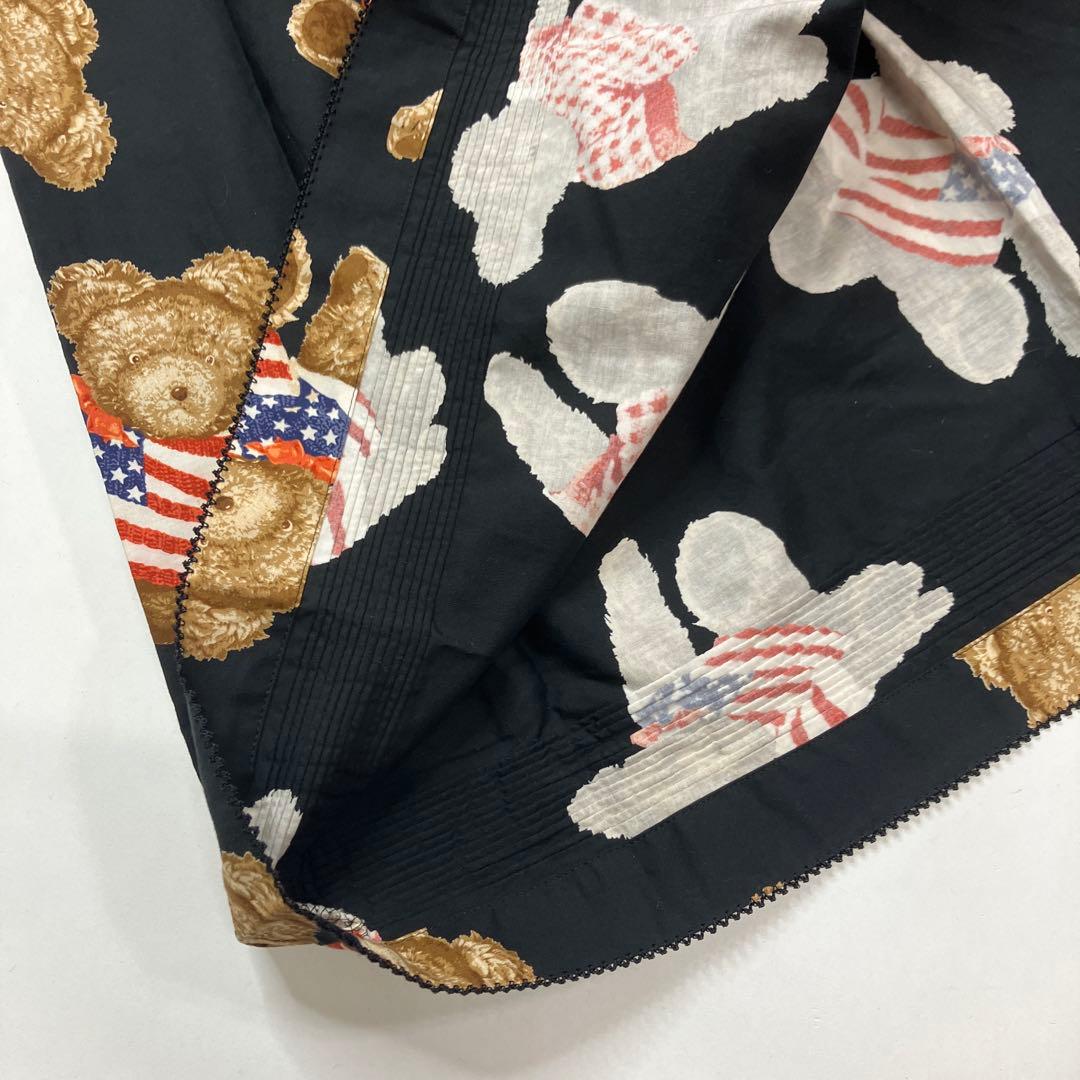ワンダフルワールド 黒 星条旗くまちゃん柄 ピンタック使い ワンピース