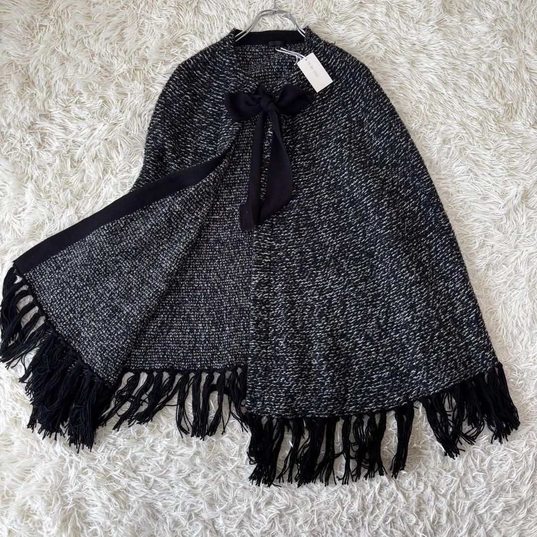 TO BE CHIC✨未使用タグ付　ニットボウタイポンチョ　ツイード　フリンジ
