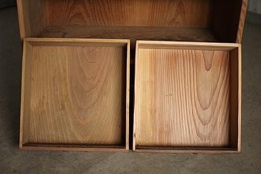 古い小ぶりな木枠のガラス戸棚×小引き出し5杯　食器棚　古家具　古民家