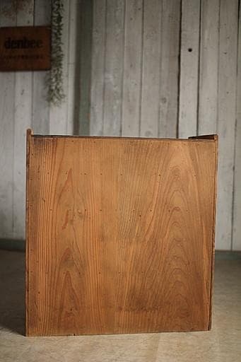 古い小ぶりな木枠のガラス戸棚×小引き出し5杯　食器棚　古家具　古民家