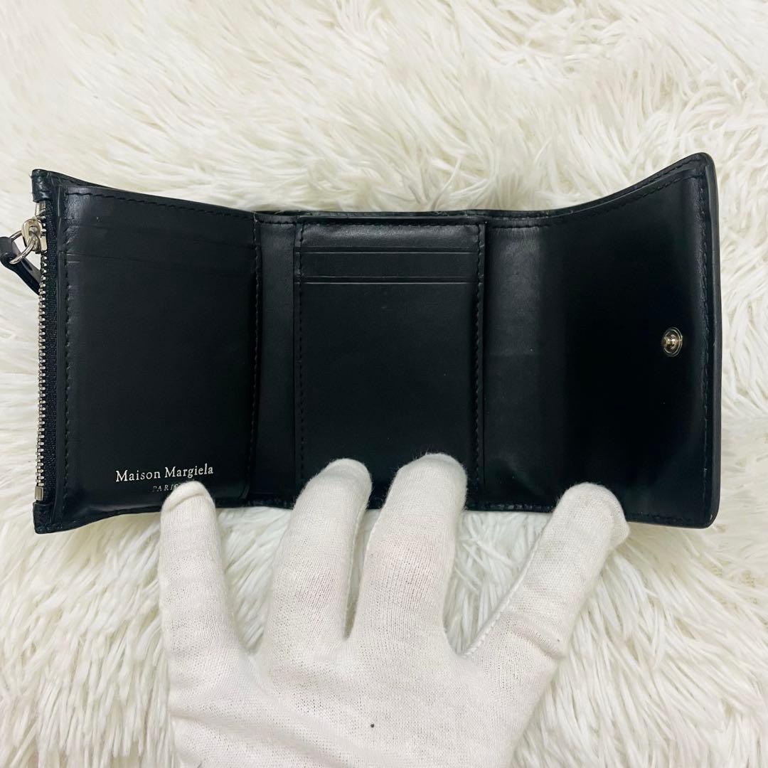 極美✨マルジェラ 三つ折り レザー 4ステッチ シボ革 ブラック