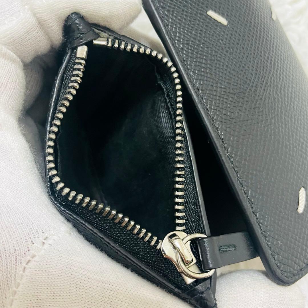 極美✨マルジェラ 三つ折り レザー 4ステッチ シボ革 ブラック