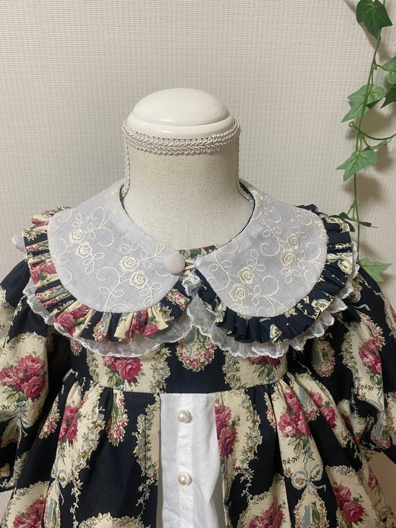 ハンドメイド　ウエストギャザーワンピース120、90cm つけ襟セット