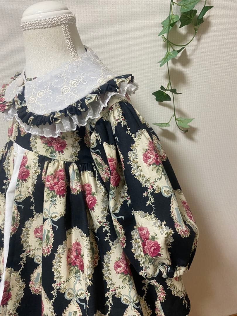 ハンドメイド　ウエストギャザーワンピース120、90cm つけ襟セット