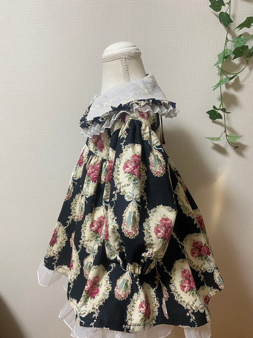 ハンドメイド　ウエストギャザーワンピース120、90cm つけ襟セット