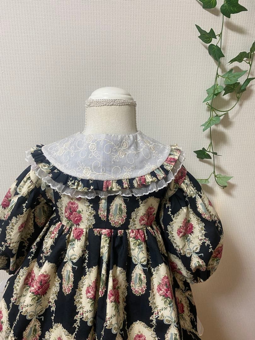 ハンドメイド　ウエストギャザーワンピース120、90cm つけ襟セット