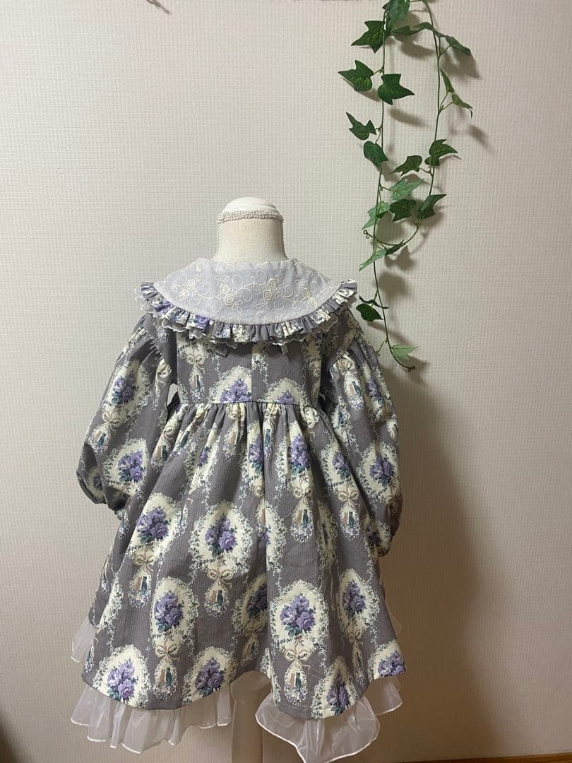 ハンドメイド　ウエストギャザーワンピース120、90cm つけ襟セット