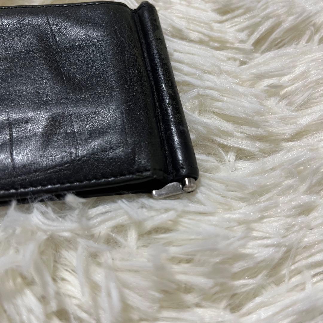 箱付サンローラン マネークリップ カードケース クロコ型押カサンドラ YSL 黒