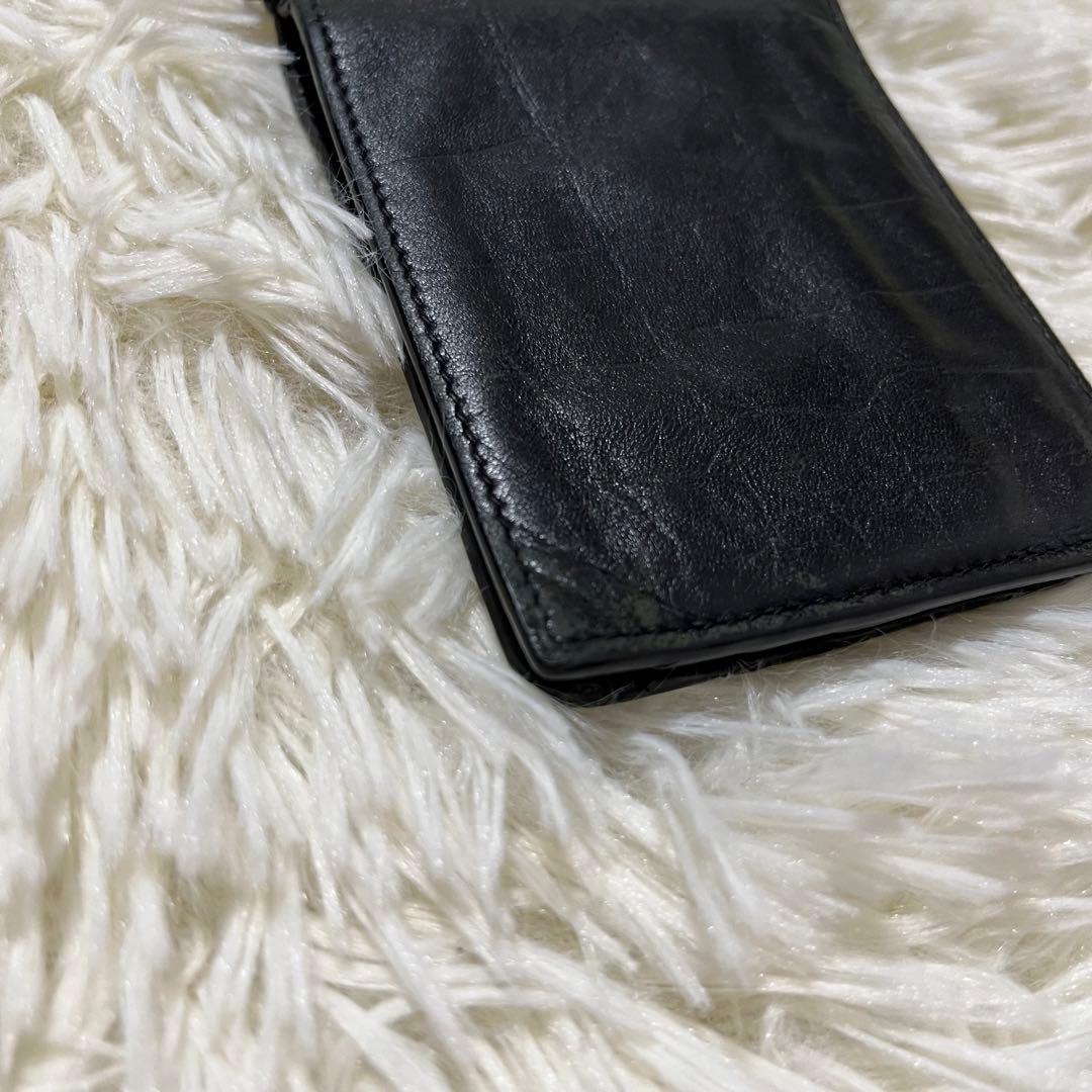 箱付サンローラン マネークリップ カードケース クロコ型押カサンドラ YSL 黒