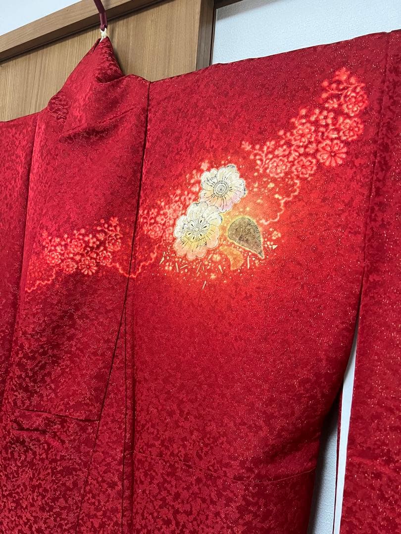 【振袖　赤　成人式】卒業式　長襦袢セット　京都きもの友禅　花柄